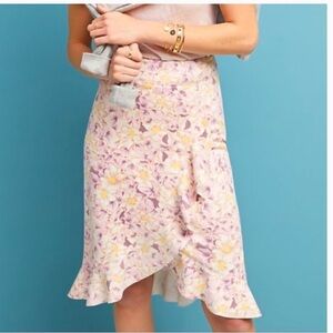 Anthropologie Skirt Skye Floral Asymmetrical Ruffle Pencil